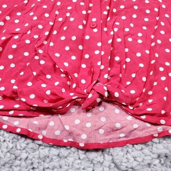 Abercrombie Tie Front Polka Dot Red White Cropped Shirt Top Short Sleeve Small - Picture 3 of 9